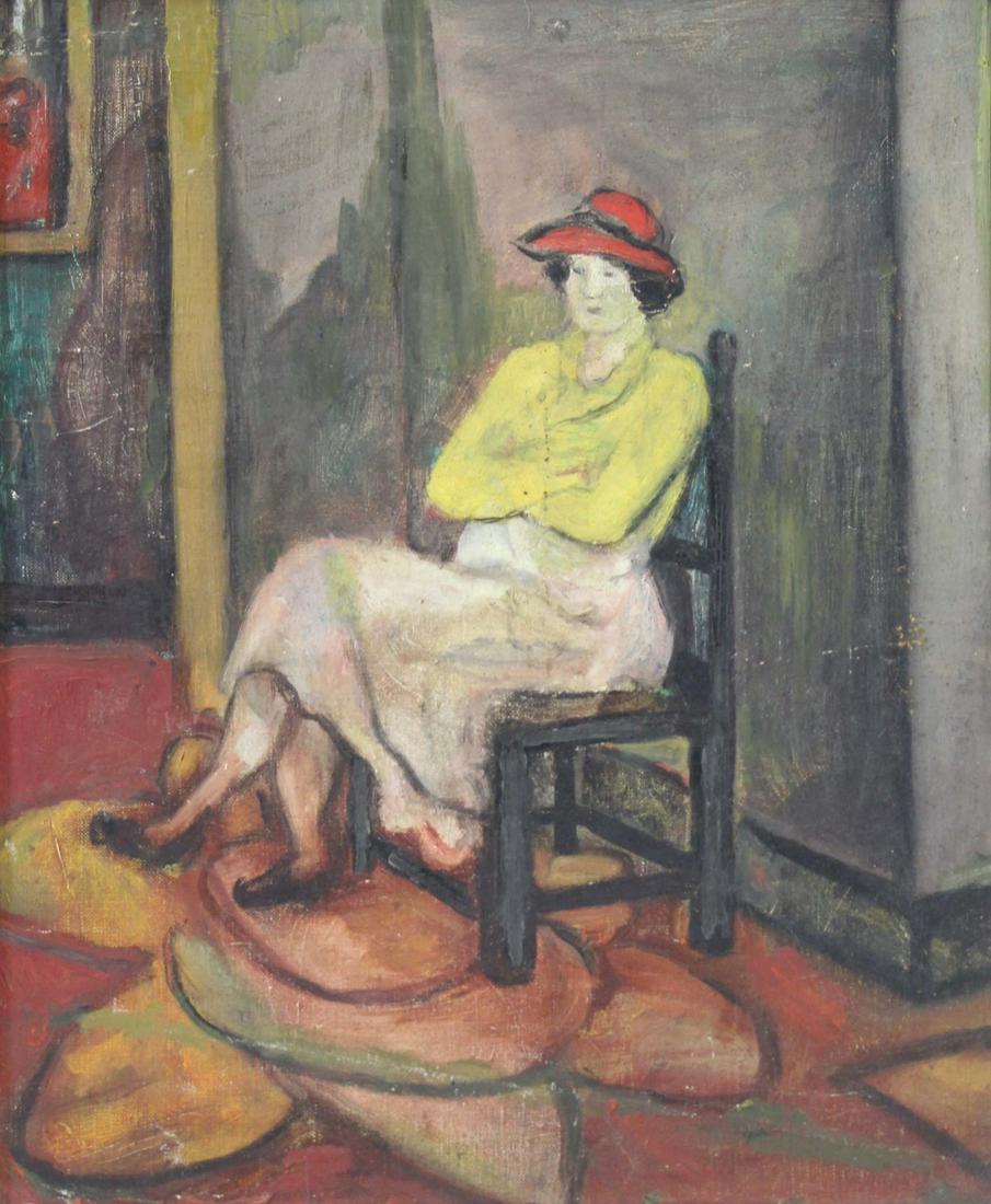 SASHA MOLDOVAN (RUSSIAN, ACTIVE IN AMERICA, 1901: -1982). Pair of Oils. Lady in Red, oil on canvas, 1930, signed and dated verso, 16" high x 13" wide; Reclining Figure, oil on panel, inscribed verso. From an Ossining, NY collection.