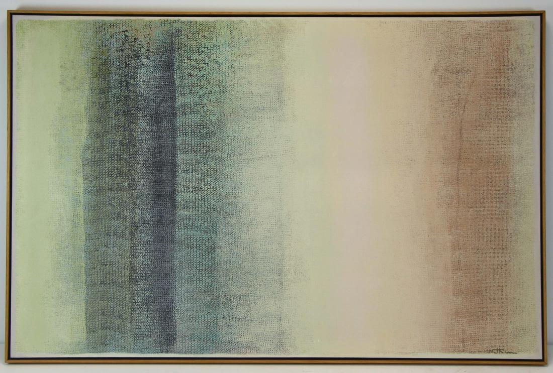 ROBERT NATKIN (AMERICAN, 1930-1910).: Acrylic on Canvas. "Bath/Apollo Series". 1979. Signed lower right. Gimpel & Weitzenhoffer Gallery label affixed verso. From a Long Island, NY collection. - Dimensions: 33.25" high x 51.5