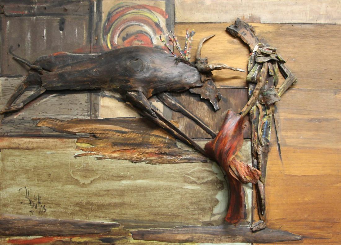 ALFREDO SANTOS (AMERICAN, 1927-2015).: Wood Carving. Bullfight. Signed lower left. From a Larchmont, NY collection. - Dimensions: 46" high x 62" wide