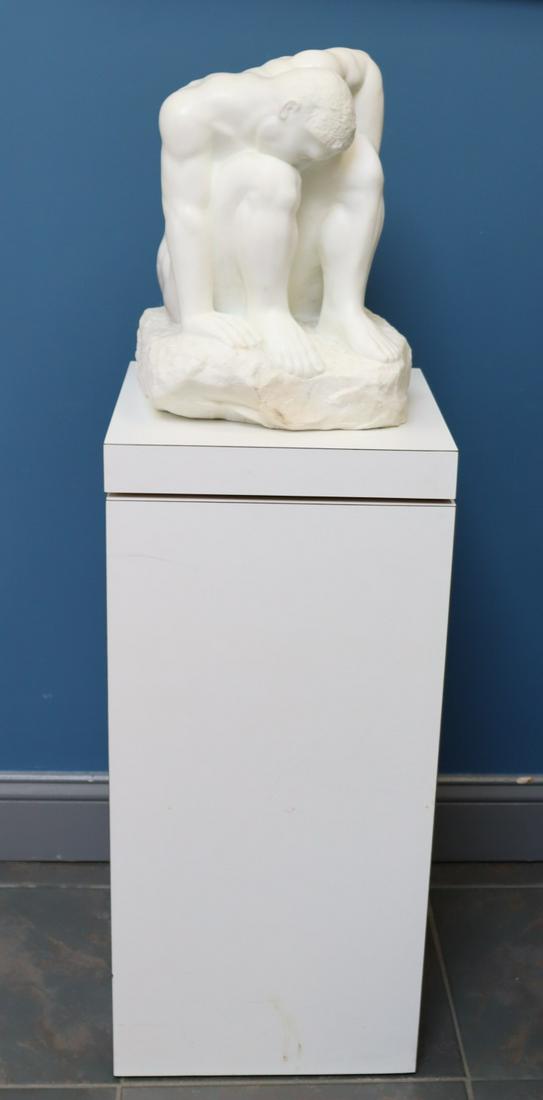 Anthony Padovano (New York 1933 - ): A beautifully executed signed Marble Sculpture of a Nude. Signed on the base and from a Tarrytown, NY estate. - Dimensions: 13" w x 15" h, Pedestal 30" h x 14"