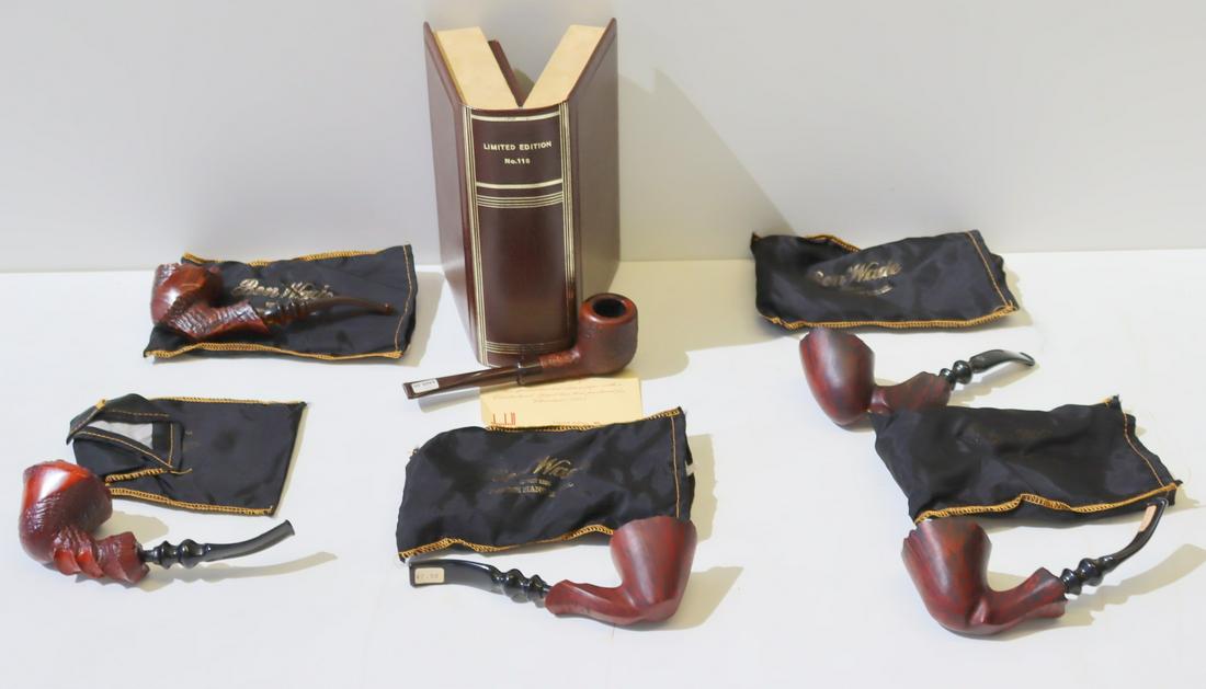 Dunhill And Ben Wade Hand Made Pipe Collection.: To include a rare Dunhill limited edition # 116 made for Christmas 1983 in book form case and 5 Ben Wade Danish hand made pipes . From a Westchester estate .