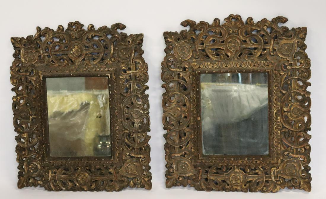 An Antique Continental Pair Of Roccocco Carved: Wood Mirror. Good age , nicely carved and with traces og gilding . From an east 89 st NYC estate . - Dimensions: 28"W x 34"H