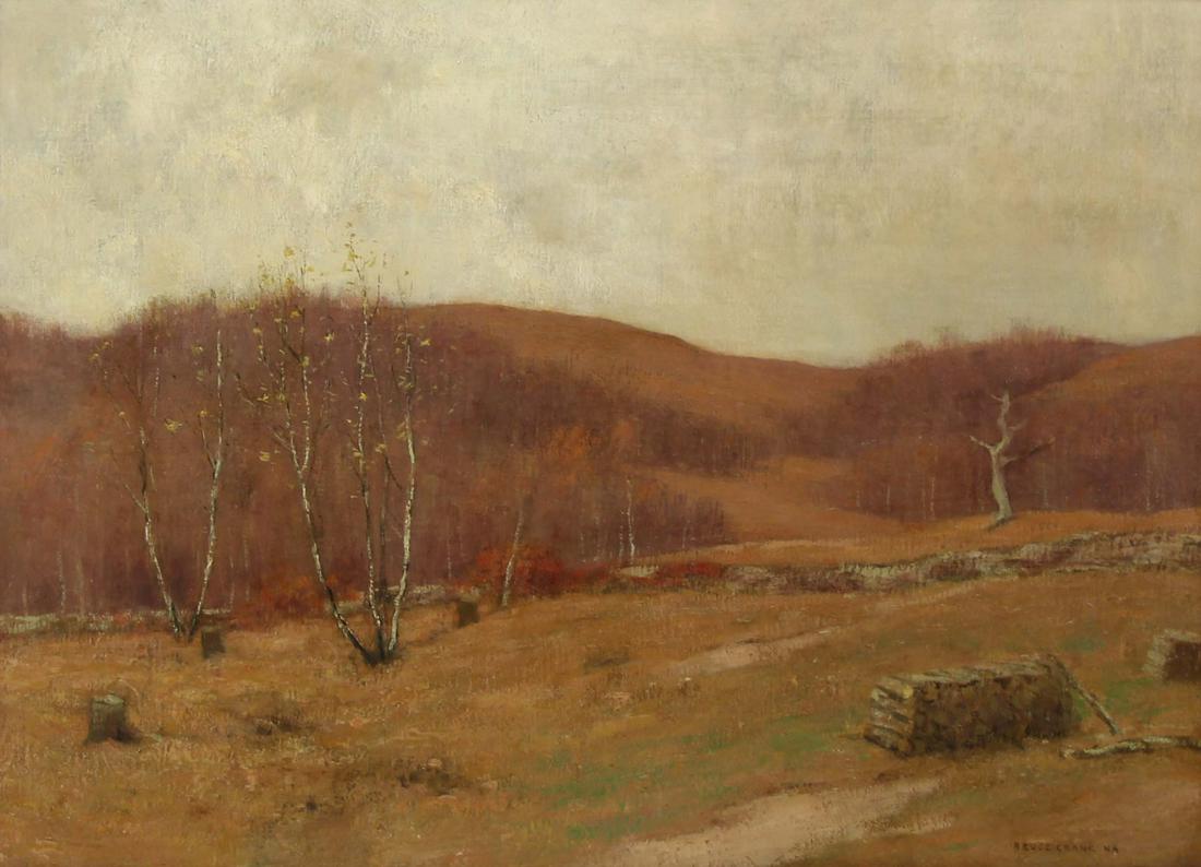 BRUCE CRANE (AMERICAN, 1857-1937).: Oil on Canvas. Month of November. From a Hudson, NY collection. - Dimensions: 22" high x 30" wide