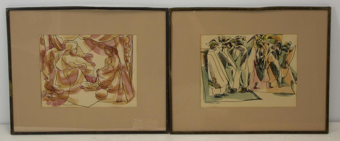 ANDRE CHARLES BIELER (SWISS-CANADIAN, 1896-1989).: Pair of Acrylics on Paper. Mexican Scenes. 1964. Galeria San Miguel labels affixed verso. From a Pelham, NY collection. - Dimensions: Sight: 9" high x 12" wide