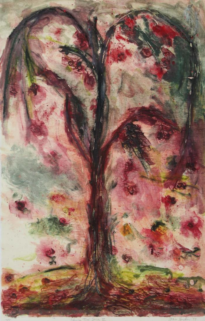 JOAN SNYDER (AMERICAN, b. 1940).: Monoprint. "Cherry Tree Series II". 1999. No. 4. Signed and dated lower right. Titled verso. From an Upper East Side, NYC collection. - Dimensions: 36" high x 24" wide