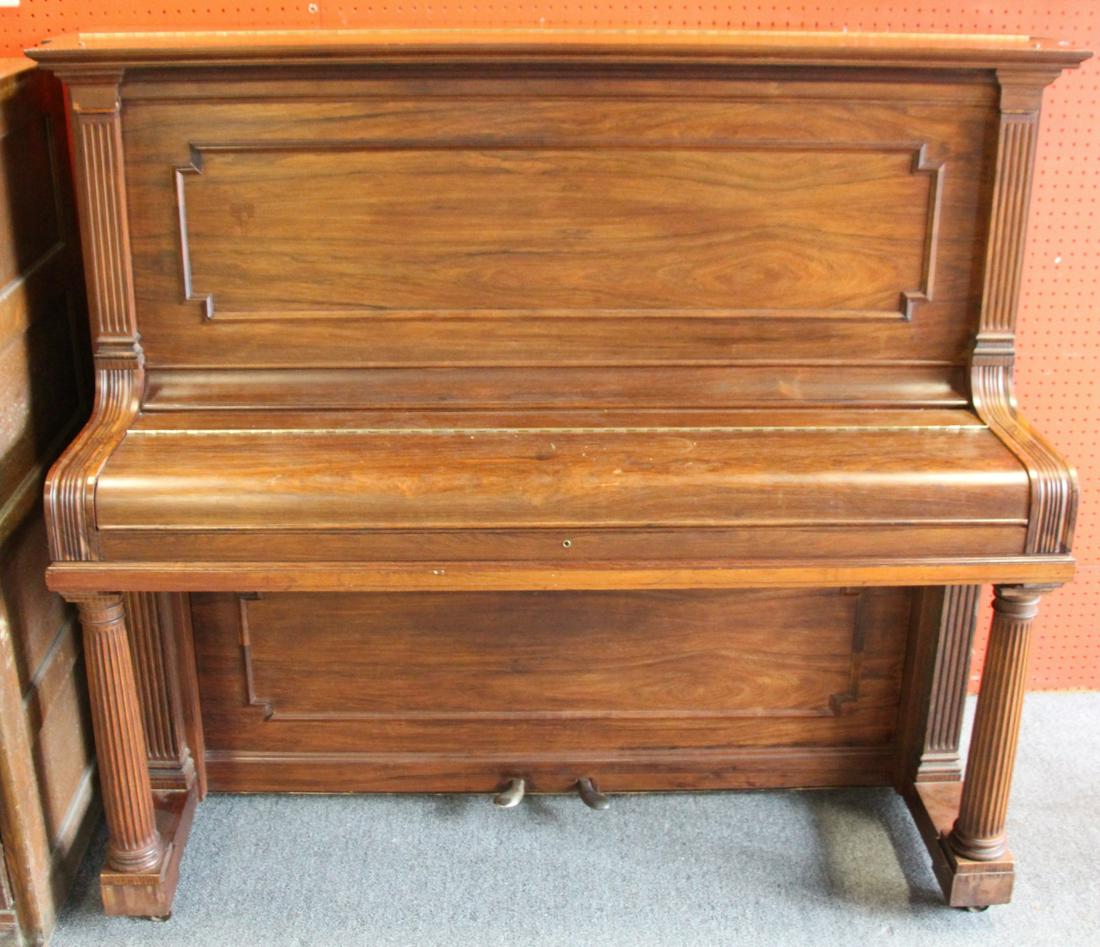 Steinway And Sons Upright Piano Serial # 95992.: Nice grain on the wood case and from an upper eastside NYC estate . - Dimensions: 53"h x 62"w x 28"d