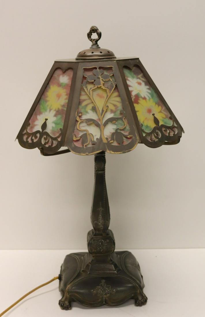 PAIRPOINT. Signed Table Lamp With Reverse Painted: Shade. From a New Rochelle estate. - Dimensions: Shade 13.5" dia x 6"H; Total: 21"H