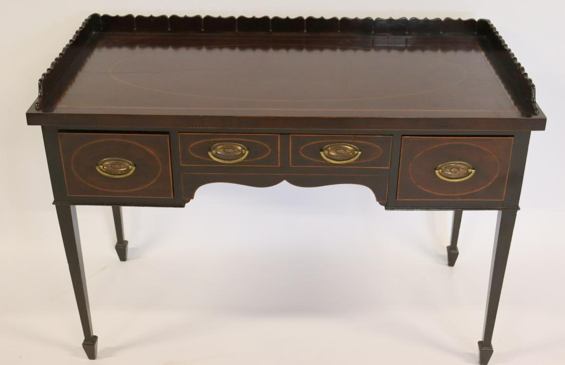 Antique Mahogany Inlaid Server With Gallery.: From a Scarsdale estate. - Dimensions: 48" x 22" x 34.5" h