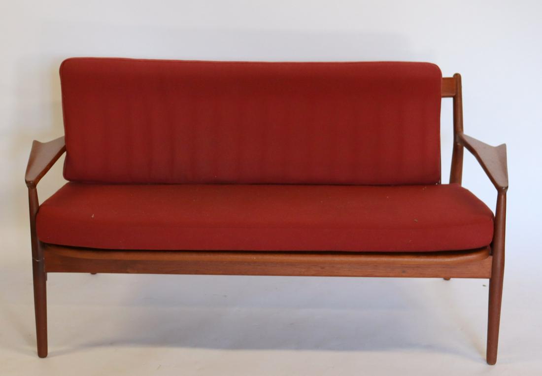 MIDCENTURY. Settee With Original Cushions.: From a Pleasantville estate. - Dimensions: 56" x 20.5" x 26.5" h