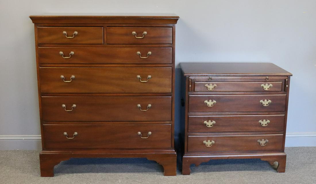 Kittinger Williamsburg Bachelor & High Chest: Chest. The Bachelor's Chest is a beautifully crafted adaptation of an English Chippendale chest with brass hardware. High Chest has traditional graduated drawer design. Dimensions: Bachelor's Chest: 3