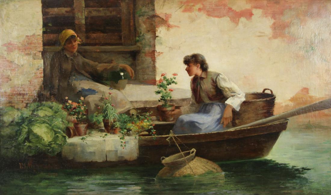 J. CHARLES ARTER (AMERICAN, 1860-1923).: Oil on Canvas. Venetian Scene. 1889. Signed and dated lower left. From a Long Island, NY collection. - Dimensions: 29.5" high x 45" wide