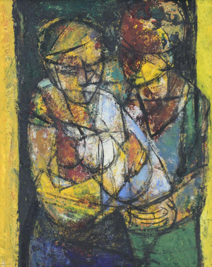 HENRY BOTKIN (AMERICAN, 1896-1983).: Oil on Board. Two Figures. Signed verso. From an Upper East Side, NYC collection. - Dimensions: 17.5" high x 14.25" wide