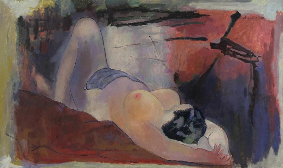 AUGUST MOSCA (AMERICAN, 1907-2003).: Oil on Canvas. Reclining Nude. Signed upper right. From a New Jersey collection. - Dimensions: 24" high x 30" wide