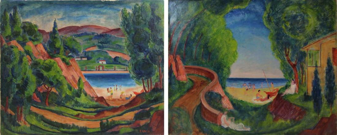 CLAUDE GALLO (AMERICAN, 20th CENTURY).: Pair of Oils on Canvas. Beach Landscapes. Both signed lower right. From a New Jersey collection. - Dimensions: Each: 25" high x 30" wide