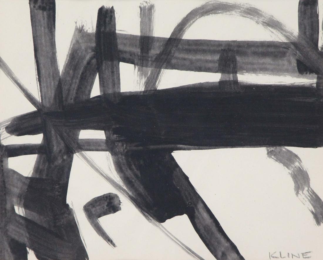 ATTRIBUTED TO FRANZ KLINE (AMERICAN, 20th CENTURY): Gouache on Paper. Abstract Composition. 1959. Signed lower right. O'Hana Gallery stamp verso. Andre Emmerich Galleries stamp verso. From a Henderson, NV collection. - Dimensions: Sight: 11" high x 13.