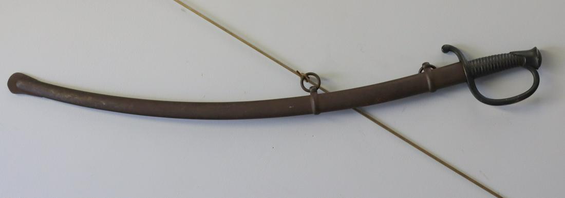 AMES Model 1840 Light Artillery Saber: Model 1840 Light Artillery Saber. In scabbard. Balde marked "US / JH", "Ames Mfg. Co/ Chicopee/ Mass". No obvious damage to blade; tip intact. Most of the wire wrap on the handle i