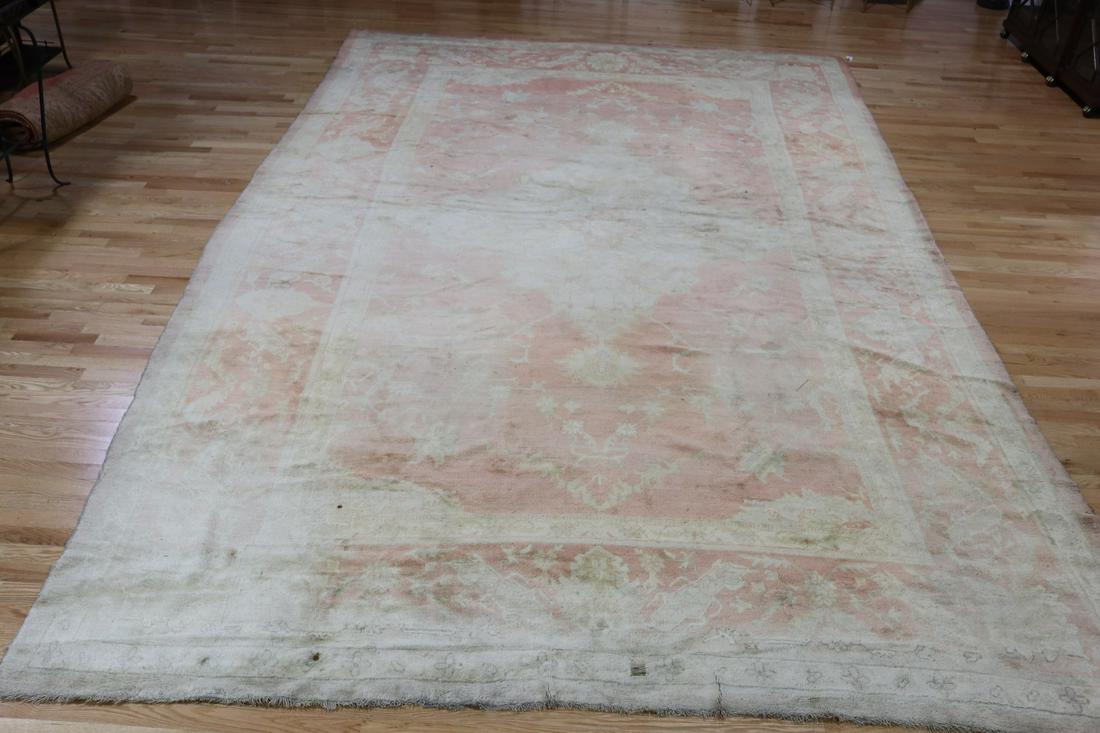 Antique And Finely Hand Woven Oushak Carpet.: From an Upper West Side, NYC estate. - Dimensions: 12ft7" x 10ft 9"