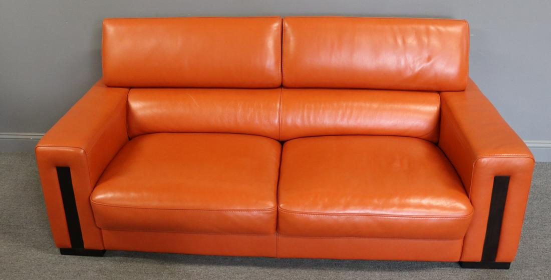 Maurice Villency Signed Leather Sofa.: Great color, leather, design, and very comfortable. From a Rye Brook, NY estate. - Dimensions: 77" x 39" d x 36" h