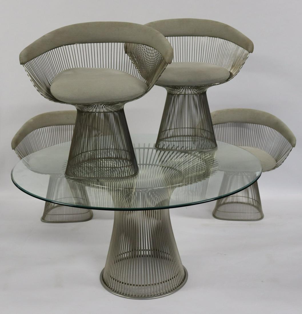MIDCENTURY. Warren Platner For Knoll Table And: 4 Chairs (28.5" x 20" x 29.5" h). From a Kings Point, L.I. estate. - Dimensions: Table base 34" dia x 27"h Glass 54" dia