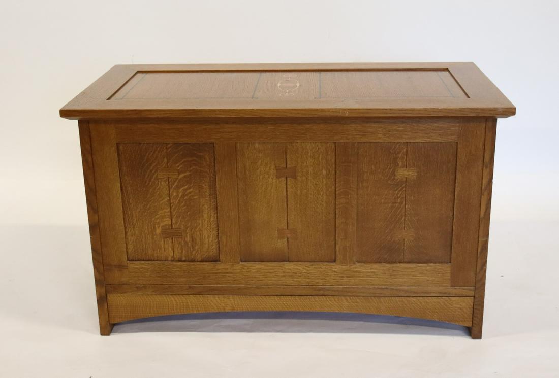Stickley Audi Arts And Crafts Style Inlaid Trunk: From a Larchmont home. - Dimensions: 42" x 21" x 25"H