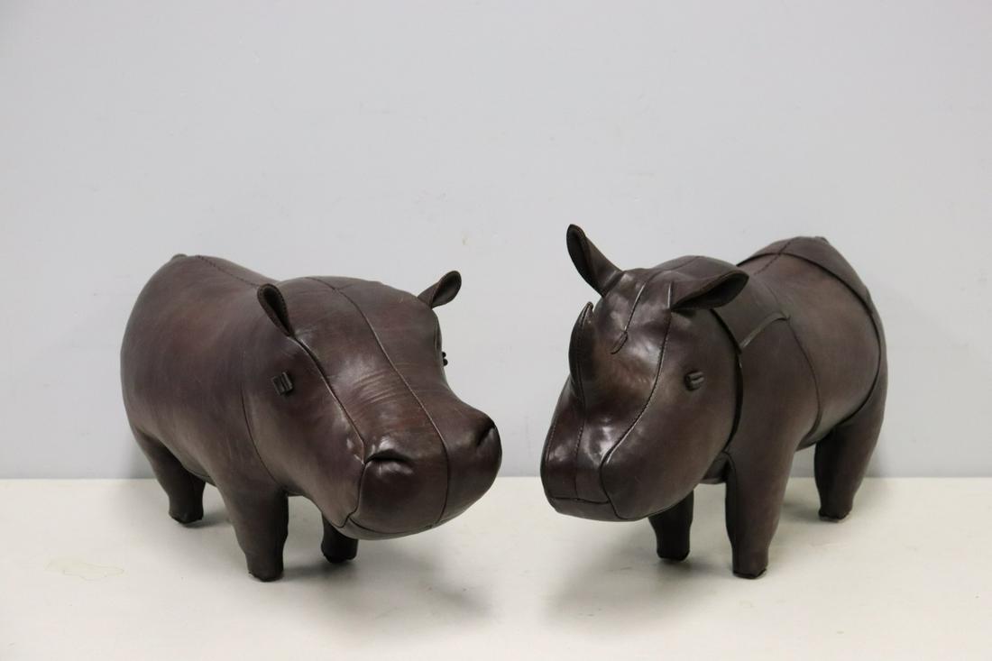 Vintage Leather Hippo And Rhino Foot Stools.: From a Scarsdale estate. - Dimensions: 26" x 15" both