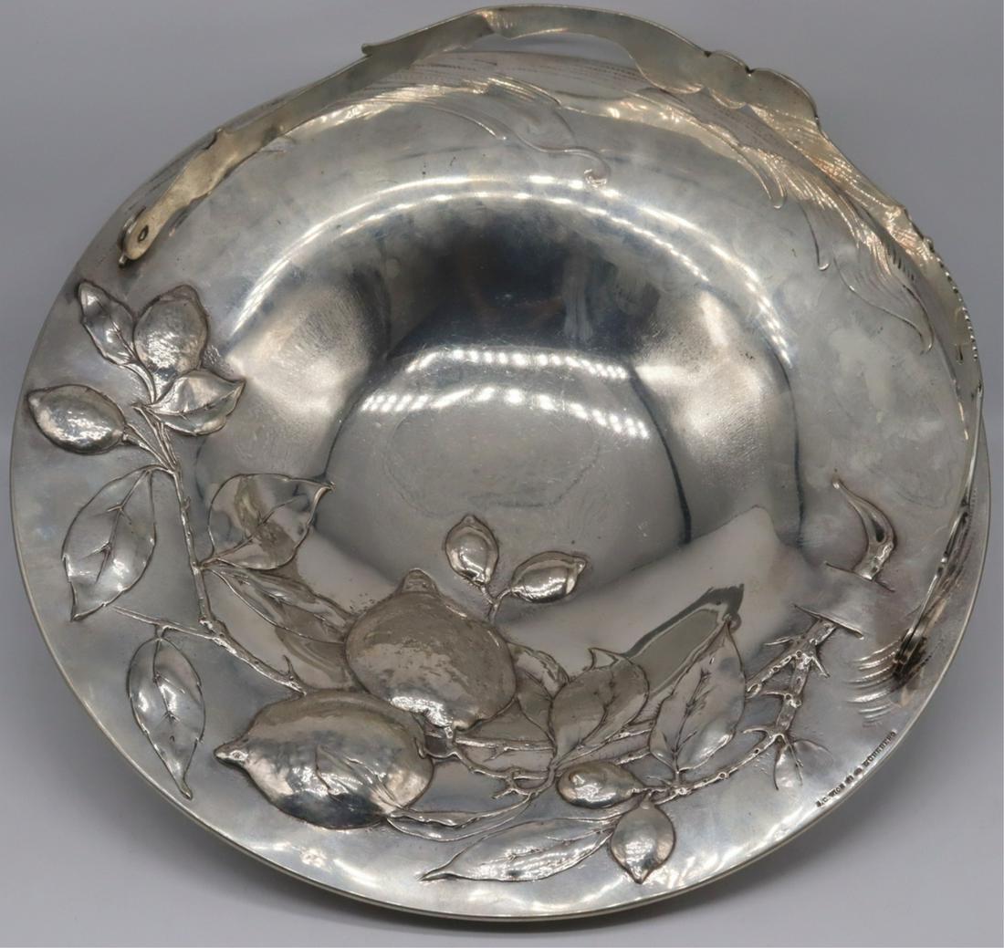 SILVER. German J.C. With .800 Silver Footed Basket: German .800 silver footed basket with handle, and wonderful lemon branch design. Inscribed, "J.C. With 800 Nurnberg" with German reischmark of a crown and crescent moon. J.C. With represents