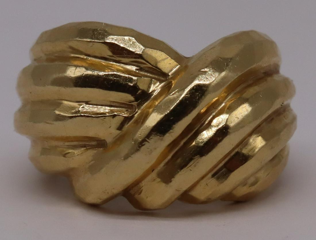JEWELRY. Mitchell Rotkel 14kt Gold Statement Ring.: Signed Mitchell Rotkel 14kt yellow gold ring. In the style of Henry Dunay. Stamped to interior band, "Rotkel 14k" with an "R" in a circular frame. Ring size 6 1/2. Total approw. weight is 6.2 dwt. Fro