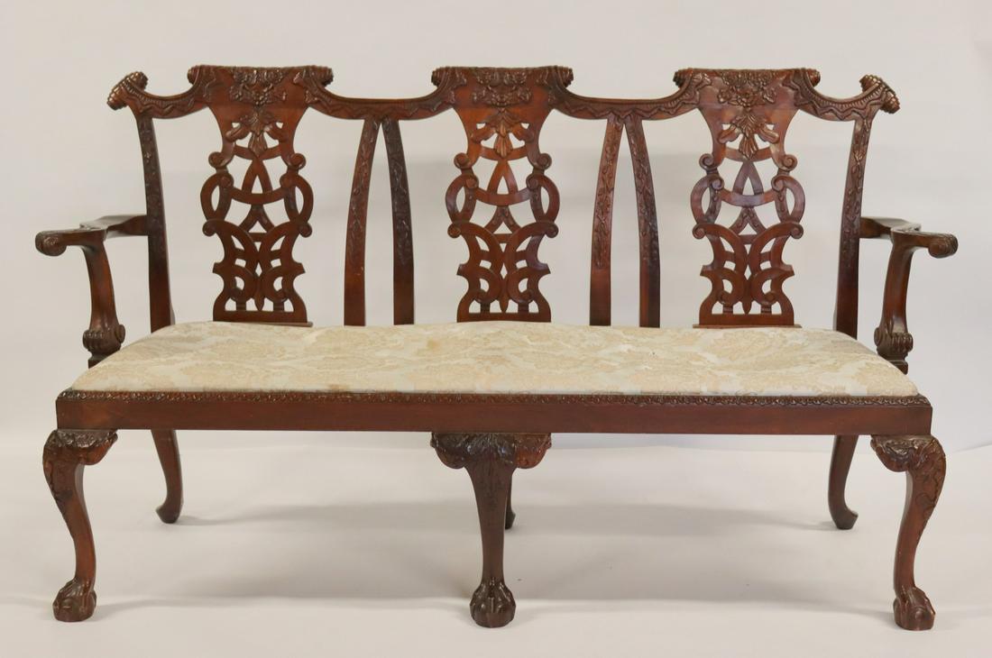 Finely Carved Chippendale Style Mahogany: Settee. From a Kings Point, L.I. estate. - Dimensions: 66" x 20" x 39.5" h
