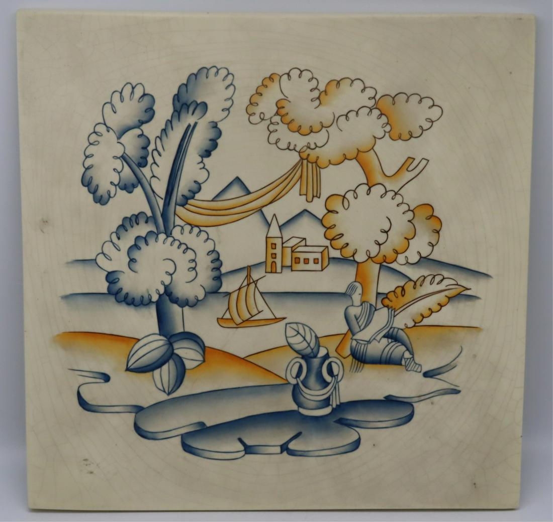 Gio Ponti for Richard Ginori Porcelain Plaque.: Gio Ponti for Richard Ginori porcelain plaque depicting a girl reading amongst tree. Signed verso, "Richard-Ginori Made in Italy 2142/644 T". From a W 86th St, Manhattan estate. - Dimensions