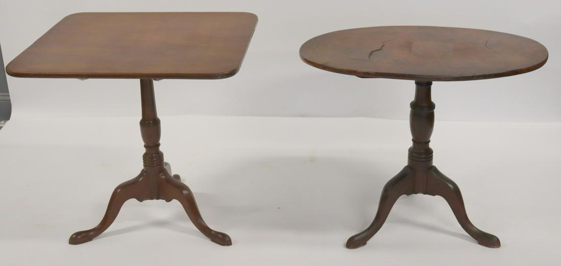 2 Antique Q.A. Tilt Top Tables: From a Long island estate. - Dimensions: 33" x 22" x 27"H & 26" x 29" x 28"H.