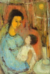 Belle Golinko.Signed Oil On Board Mother And Child: Signed bottom center and dated 54. From a Westchester estate. - Dimensions: 20" x14"