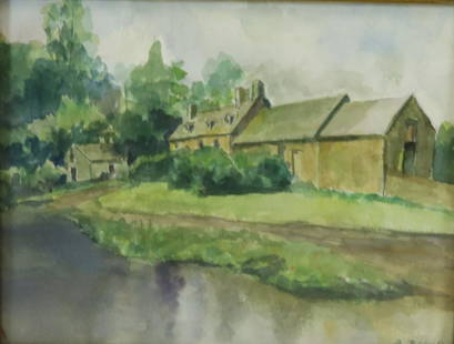 A. Pollack. Signed Watercolor House On River.: Signed lr rt and from a Westchester storage. - Dimensions: 11" x 14"