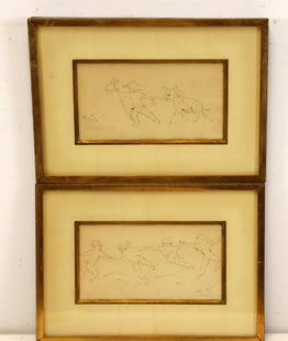 Marcel Vertes. 2 Signed Drawings: Both signed and from a Westchester storage. - Dimensions: 5.5" x 10"