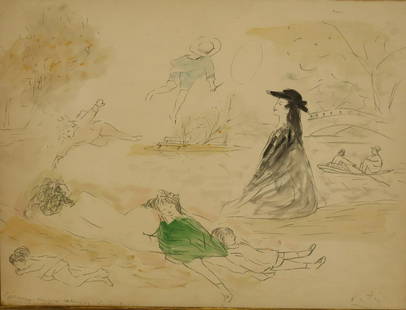 Marcel Vertes. Signed Drawing With Watercolor: Signed and from a Westchester storage . - Dimensions: 21" x 28"