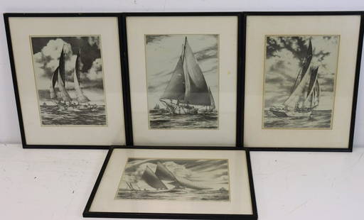 John Moll Set Of 4 Pencil Signed Yachting: Prints. From a Westchester storage. - Dimensions: 13'" x 9.5"