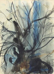 ILLEGIBLY. Signed Watercolor.: Illegibly signed lr rt and from a Westchester storage. - Dimensions: 25" x 19"