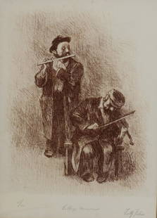 Tully Filmus. Pencil Signed & Numbered Print: "Village Musicians" 27 / 200. From a Westchester storage. - Dimensions: 21" x 15"