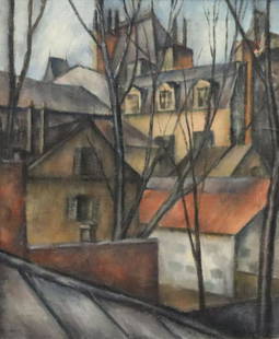 UNSIGNED. Oil On Canvas Houses.: Possibly faint signature lr left and from a Westchester storage. - Dimensions: 18" x 15"