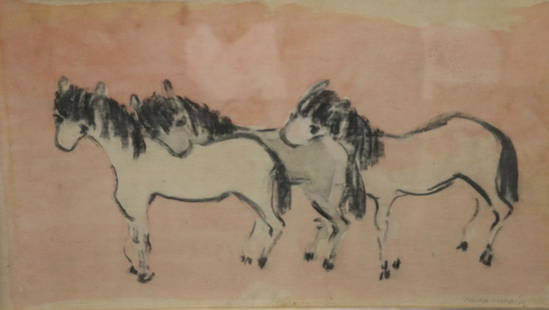 Moura Chabor. Signed Watercolor Horses.: Signed and from a Westchester storage. - Dimensions: 14" x 25"