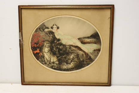 Louis Icart Pencil Signed Print "Thais": Circa 1927 with blind stamp and from a West 86th St NYC estate. - Dimensions: 18 7/8" x 11 1/8"