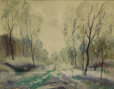 Kilvert. Signed Watercolor Snow Landscape.: Signed and from a Westchester storage. - Dimensions: 15" x 9"