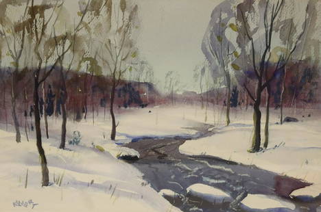 Kilvert. Signed Watercolor River In Snow.: Signed and from a Westchester storage. - Dimensions: 12" x 18"