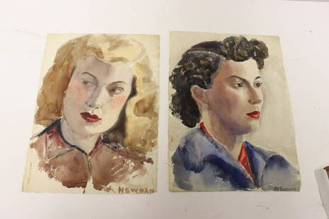 Joseph Newman. 2 Signed Watercolor Portraits.: Signed and from a Westchester storage. - Dimensions: 15.5" x 11.5" approx each