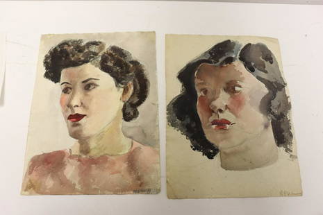 Joseph Newman. 2 Signed Watercolor Portraits.: Signed and from a Westchester storage. - Dimensions: 15.5" x 11.5" approx