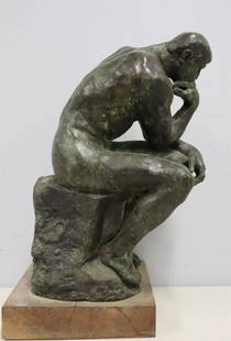 Rodin. Early Alva Museum Bronze Reproduction: The Thinker. From a Westchester storage. - Dimensions: bronze 14.5"H with base 16"H