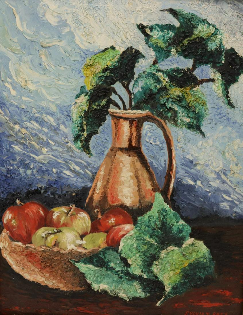 Sylvia T. Riley Signed And Dated Oil On Board: Still Life 1964. Signed lr rt and from a Westchester storage. - Dimensions: 18" x 14"