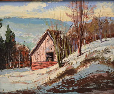 UNSIGNED. Oil On Board Cabin: From a Westchester storage. - Dimensions: 18" x 22"