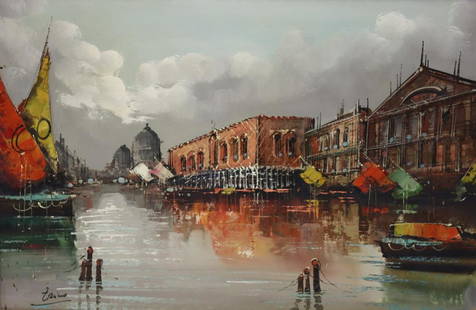 ILLEGIBLY. Signed Oil On Canvas Venetian Scene.: Signed and from a Westchester storage. - Dimensions: 24" x 36"