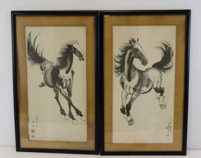 2 Signed Asian Horse Prints.: Both signed and from a Westchester storage. Dimensions: 14" x 27"