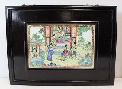 Framed Asian Porcelain Plaque.: From a Westchester storage. - Dimensions: 9" x 14" without frame